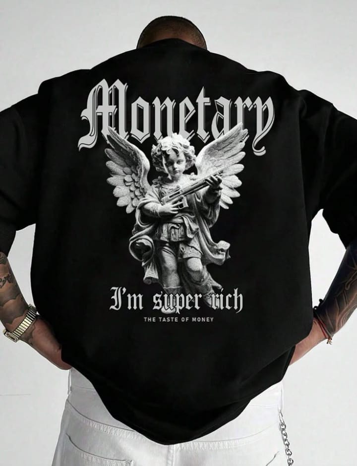 Monetary Angel" Oversized Graphic Tee – I'm Super Rich Edition
