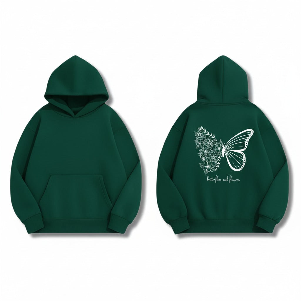 Butterflies & Flowers Graphic Hoodie (Green)