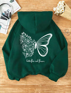 Butterflies & Flowers Graphic Hoodie (Green)